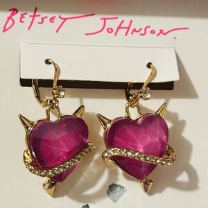 Betsey Johnson Purple Heart Earrings with Gold Accents